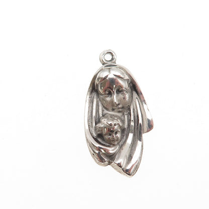 925 Sterling Silver Vintage St. Mary & Jesus Oxidized Charm Pendant