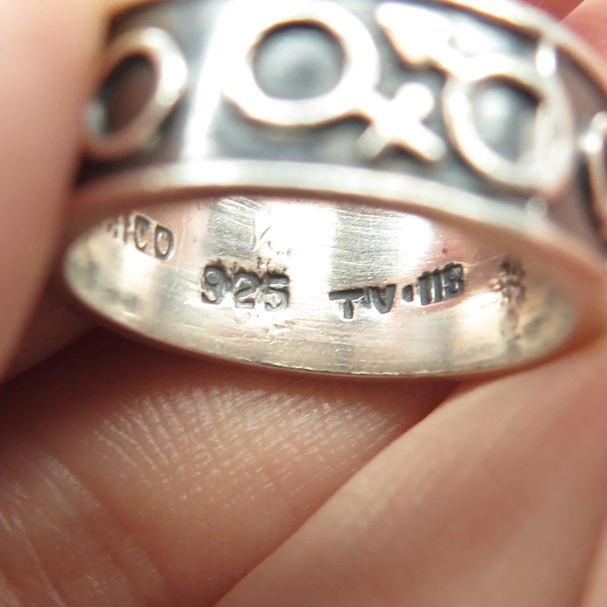 925 Sterling Silver Vintage Mexico Gender Symbols Band Ring Size 6
