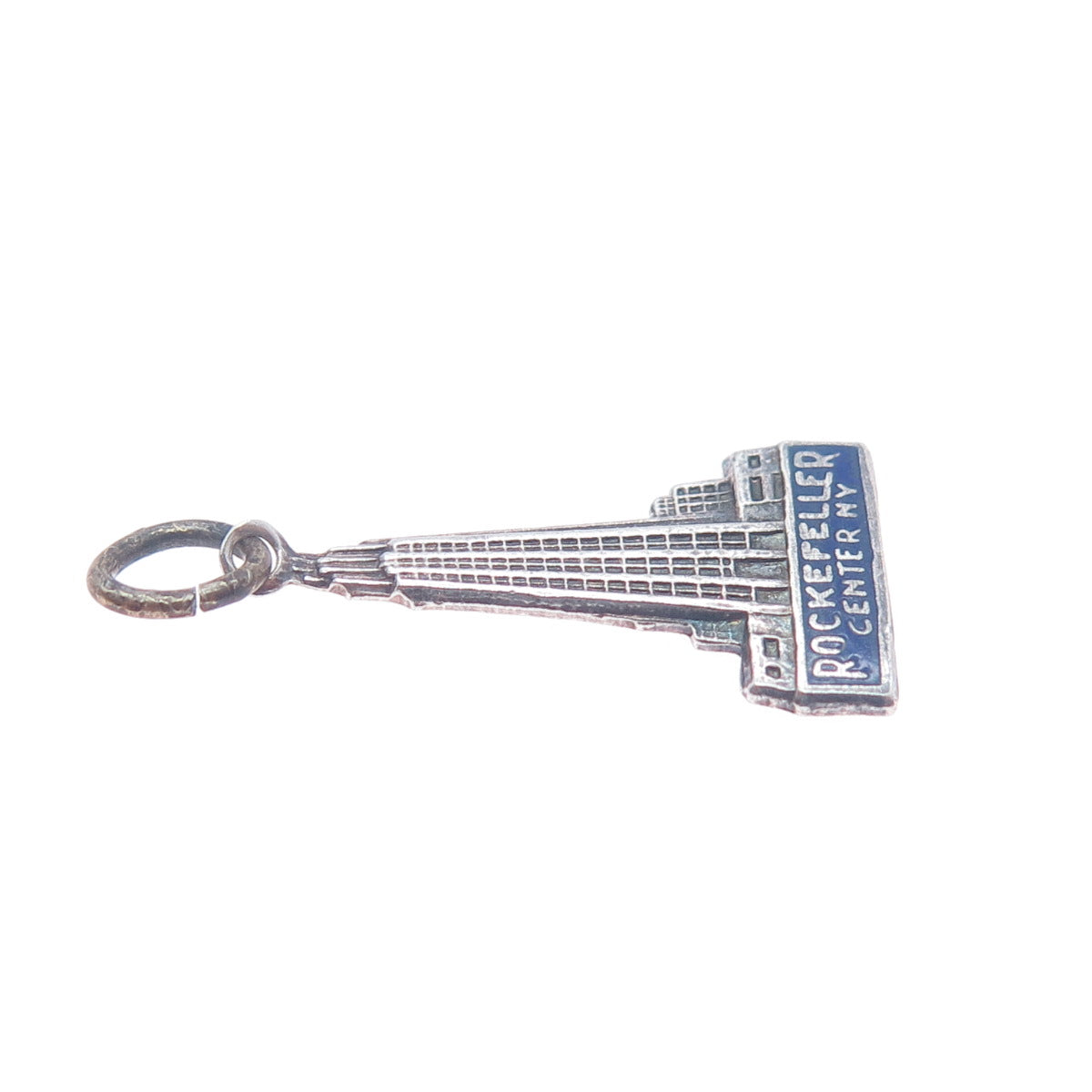 925 Sterling Silver Vintage Enamel Rockefeller Center NY Charm Pendant