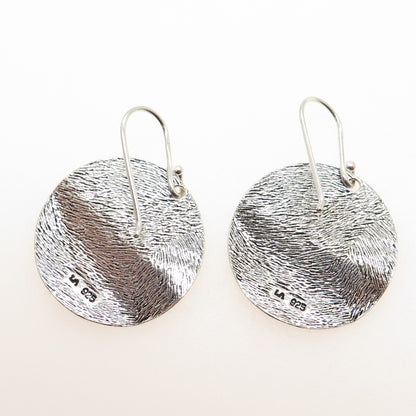 925 Sterling Silver Vintage Modernist Disc Dangle Earrings