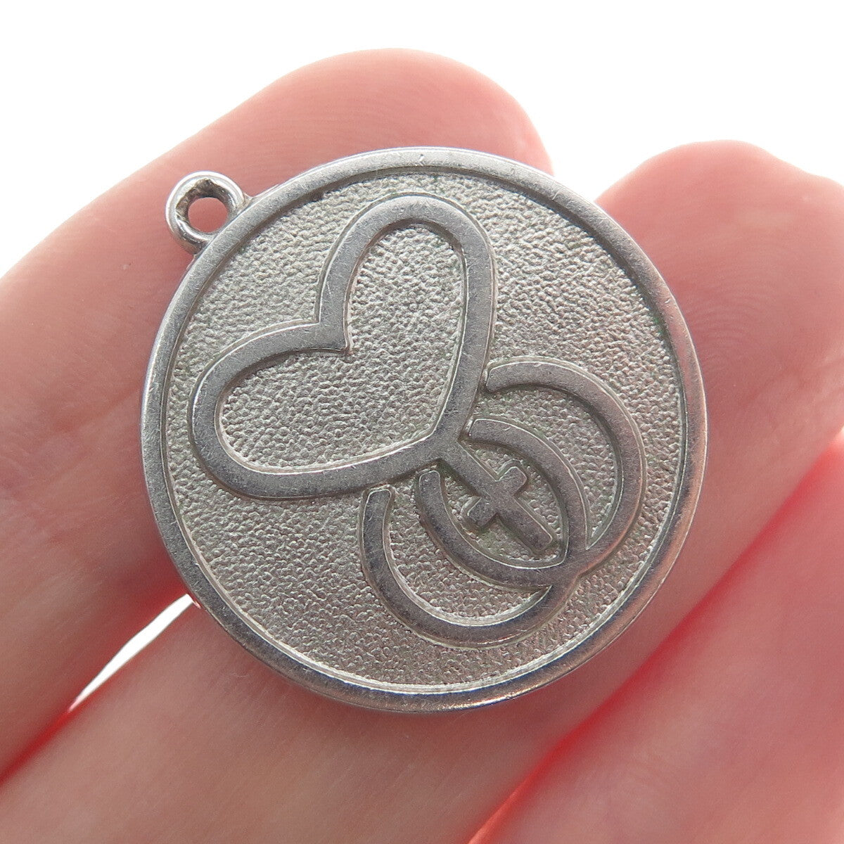 DIEGES & CLUST 925 Sterling Silver Vintage Heart & Cross Oxidized Round Pendant