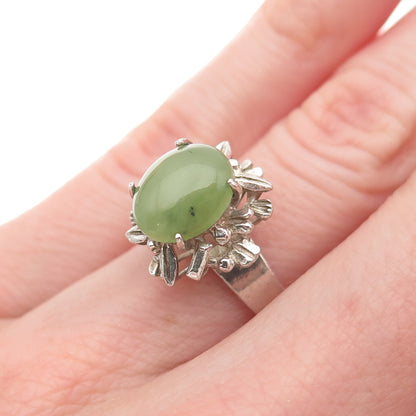 925 Sterling Silver Vintage Real Jade Modernist Ring Size 5.5