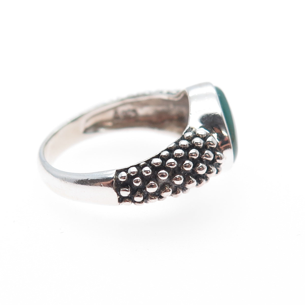 925 Sterling Silver Vintage Real Kingman Turquoise Beaded Oxidized Ring Size 8