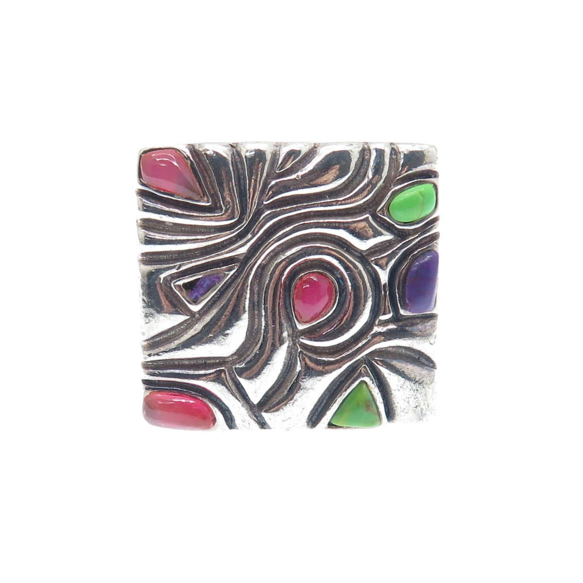 BARSE Sterling Silver Vintage Real Turquoise Sugilite & Tourmaline Ring Size 7.5