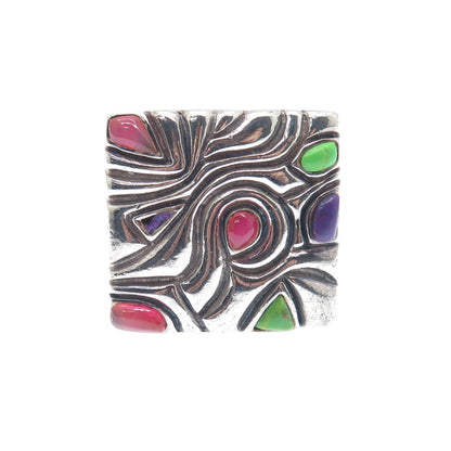 BARSE Sterling Silver Vintage Real Turquoise Sugilite & Tourmaline Ring Size 7.5