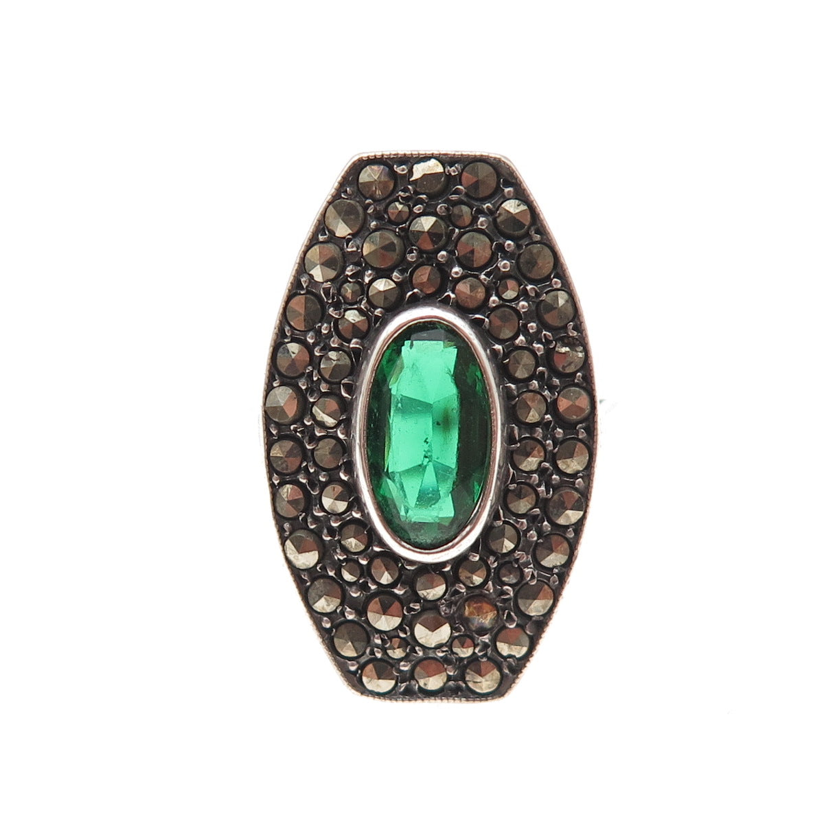 925 Sterling Antique Art Deco Germany Real Marcasite & Rhinestone Ring Size 5