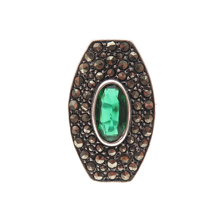 925 Sterling Antique Art Deco Germany Real Marcasite & Rhinestone Ring Size 5