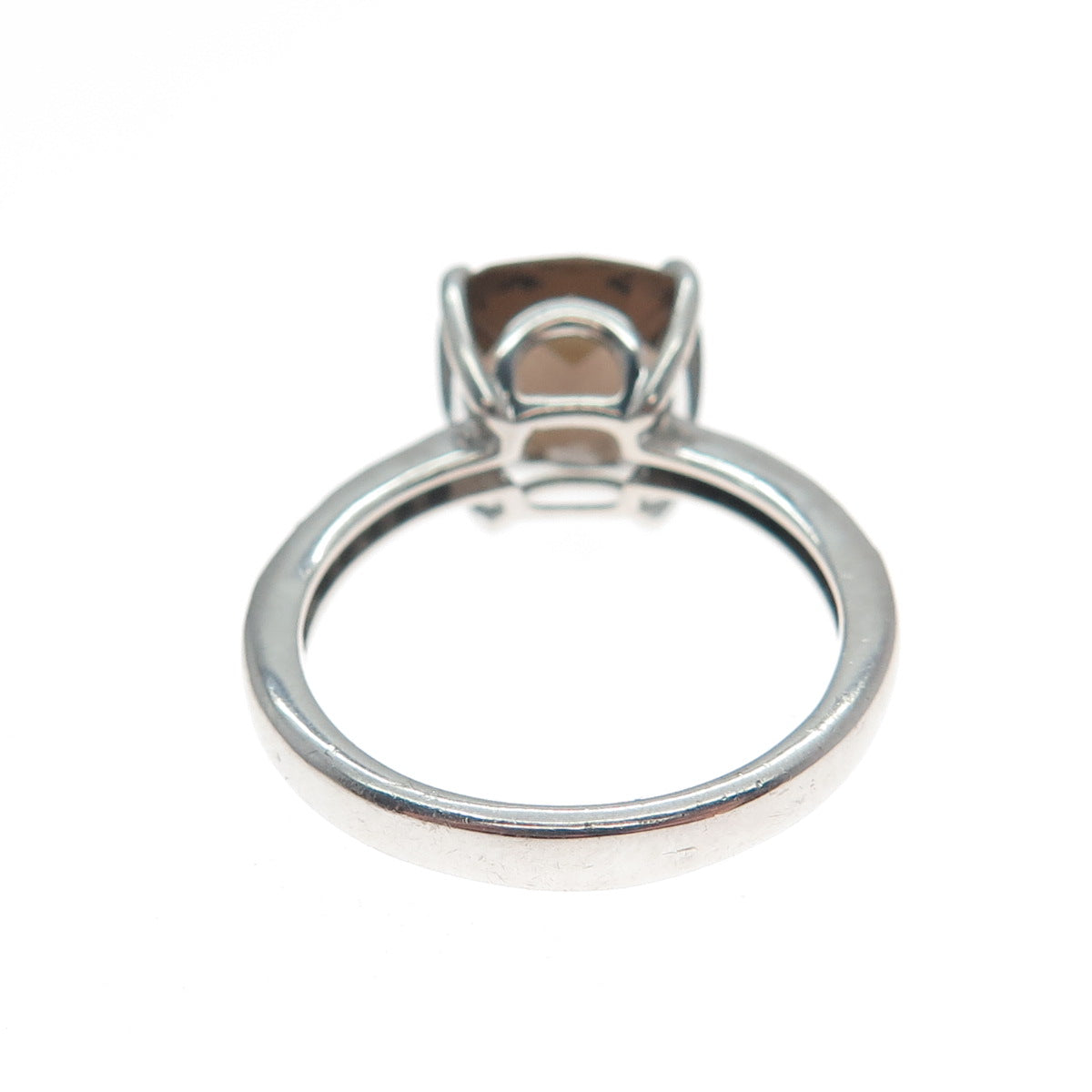 925 Sterling Silver Real Cushion-Cut Smoky Quartz & Black Spinel Ring Size 7.25