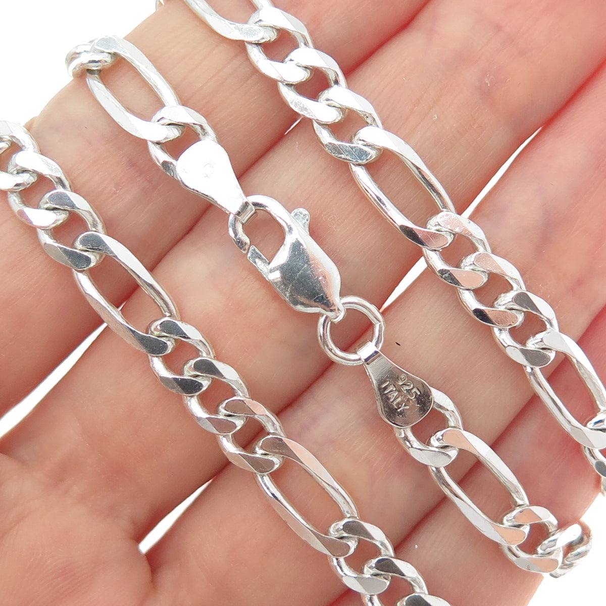 925 Sterling Silver Vintage Italy Figaro Chain Necklace 18"