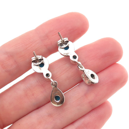 925 Sterling Silver Vintage Real Turquoise Oxidized Dangle Earrings