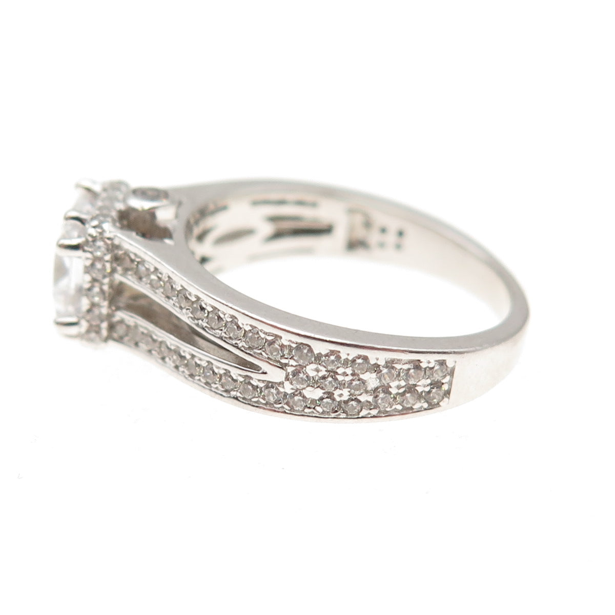 925 Sterling Silver Princess & Round-Cut C Z Engagement Ring Size 7.25