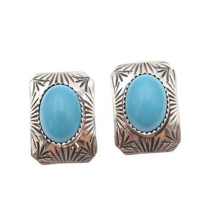 Old Pawn 925 Sterling Silver Vintage CLD Southwestern Turquoise Clip On Earrings