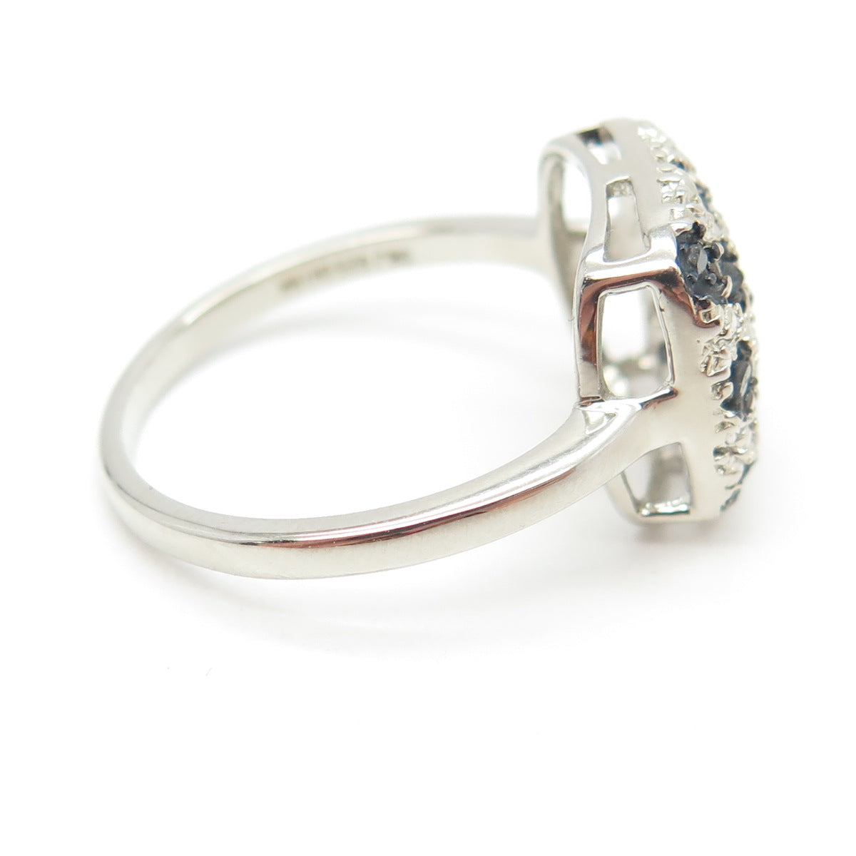 925 Sterling Silver Real Round-Cut Black Diamond Lattice Pattern Ring Size 9