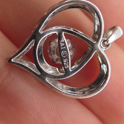SAI 925 Sterling Silver Round-Cut C Z Heart Mini Charm Pendant