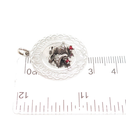 ELCO 925 Sterling Silver Vintage Rhinestone Engraved Merry Christmas Pendant