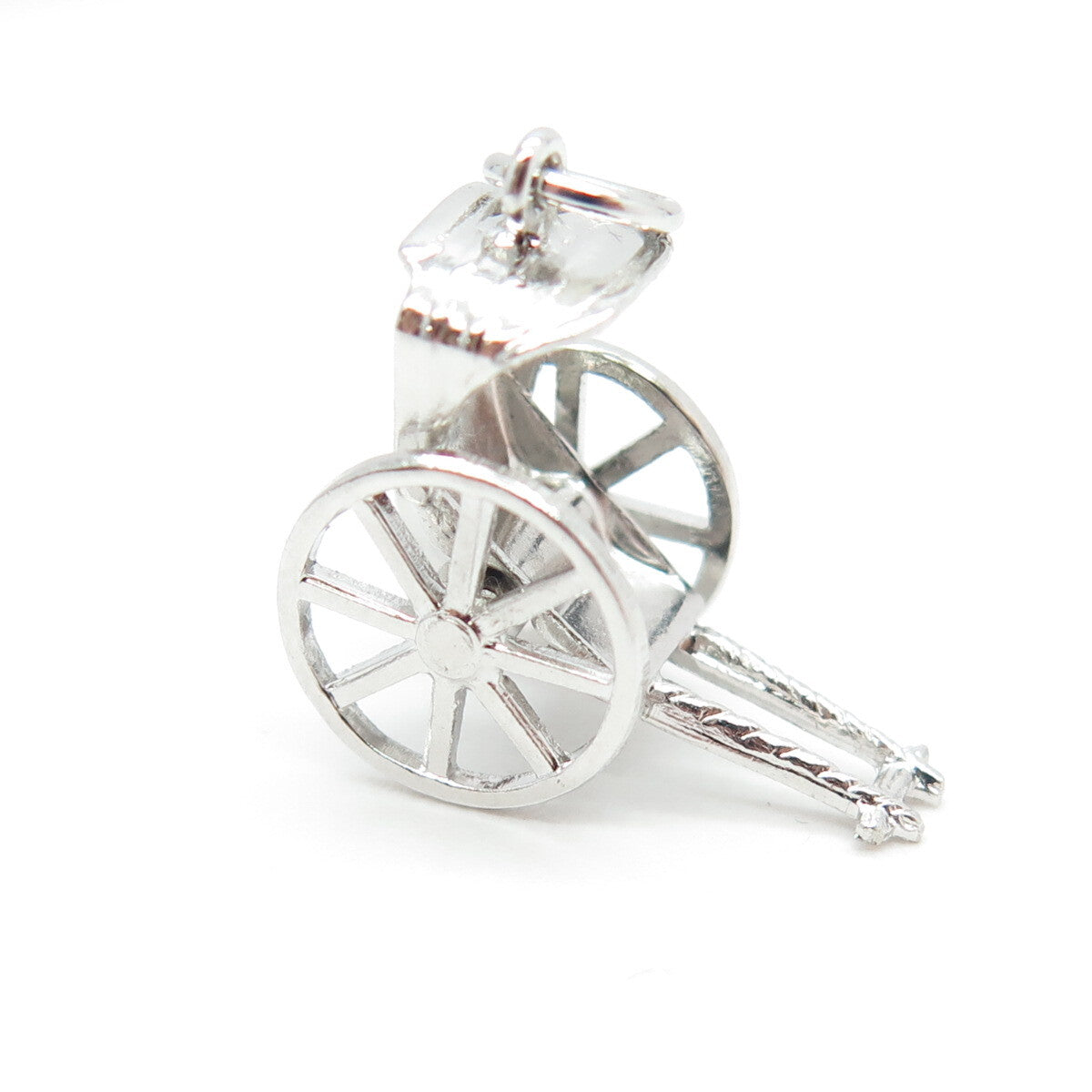 925 Sterling Silver Antique Art Deco Rickshaw Carriage 3D Charm Pendant