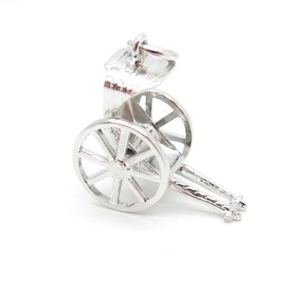 925 Sterling Silver Antique Art Deco Rickshaw Carriage 3D Charm Pendant