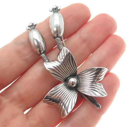 CARL OVE FRYDENSBERG 925S Sterling Vintage Denmark Modernist Flower Pin Brooch