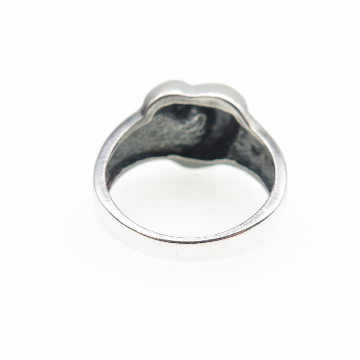 925 Sterling Silver Vintage Modernist Heart Oxidized Ring Size 7