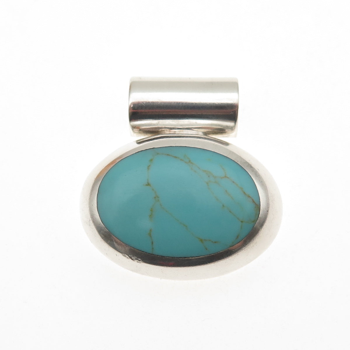 925 Sterling Silver Vintage Mexico Real Tyrone Turquoise Modernist Slide Pendant