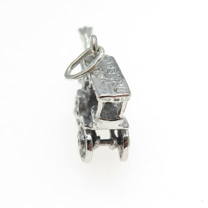 925 Sterling Silver Antique Art Deco "New Orleans" Horse Carriage 3D Pendant