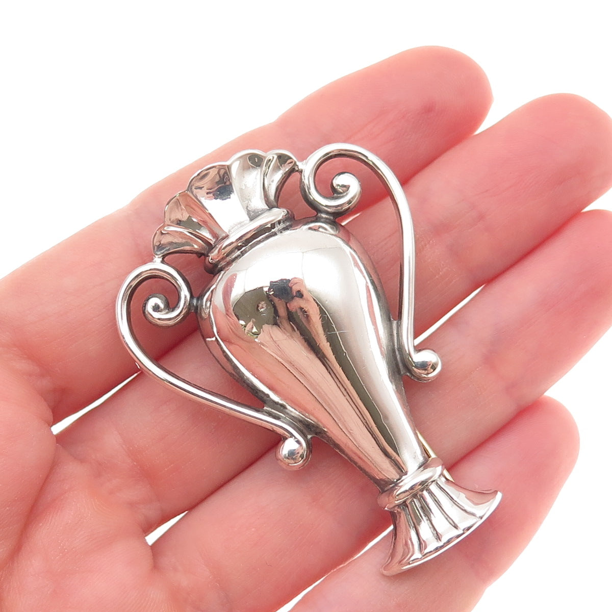 Monet 925 Sterling Silver Vintage Vase Oxidized Fur Clip / Collar Pin
