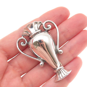Monet 925 Sterling Silver Vintage Vase Oxidized Fur Clip / Collar Pin
