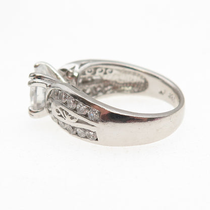 Chapal Zenray 925 Sterling Silver Oval & Round-Cut C Z Engagement Ring Size 6.5