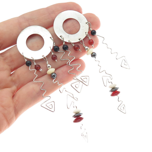 SPIRIT OF TWO Sterling Vintage 1990 Black White Onyx Carnelian Hematite Earrings