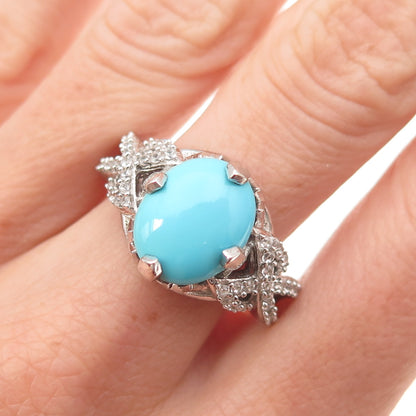 Chuck Clemency 925 Sterling Silver Real Turquoise & White Topaz Ring Size 8.25