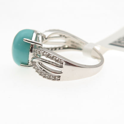 925 Sterling Silver Real Sleeping Beauty Turquoise & White Topaz Ring Size 8