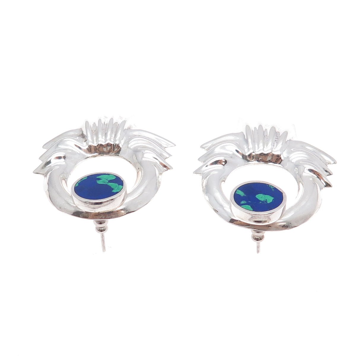 925 Sterling Silver Vintage Mexico Azurite Modernist Interchangeable Earrings