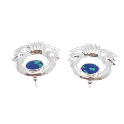 925 Sterling Silver Vintage Mexico Azurite Modernist Interchangeable Earrings