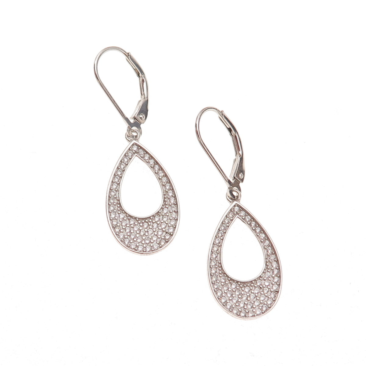 925 Sterling Silver Round-Cut C Z Teardrop Dangle Earrings