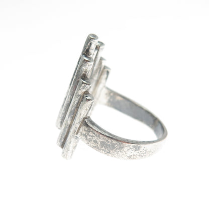 925 Sterling Silver Vintage Fence Modernist Oxidized Ring Size 8.25