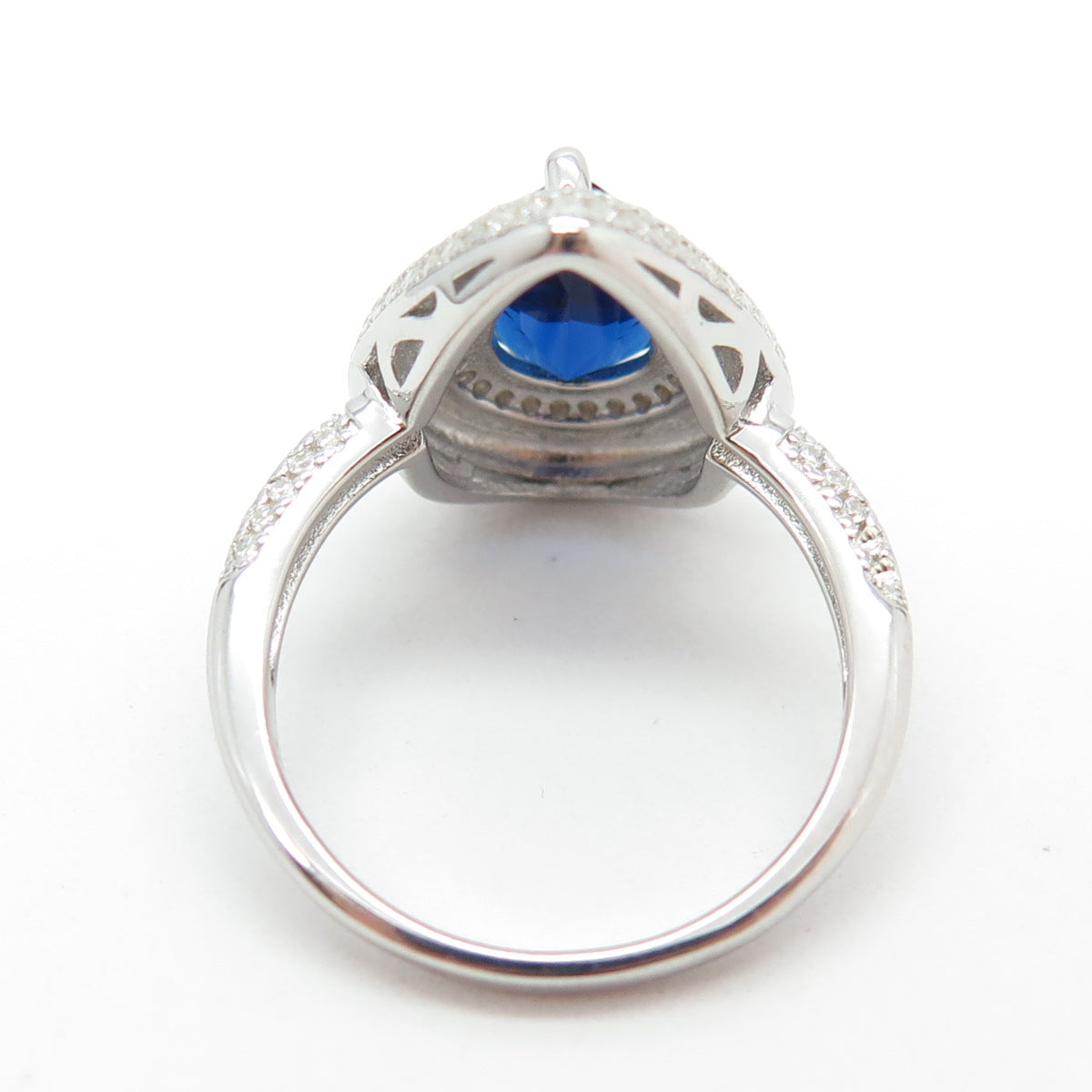 925 Sterling Silver Pear & Round-Cut Blue White C Z Ring Size 8