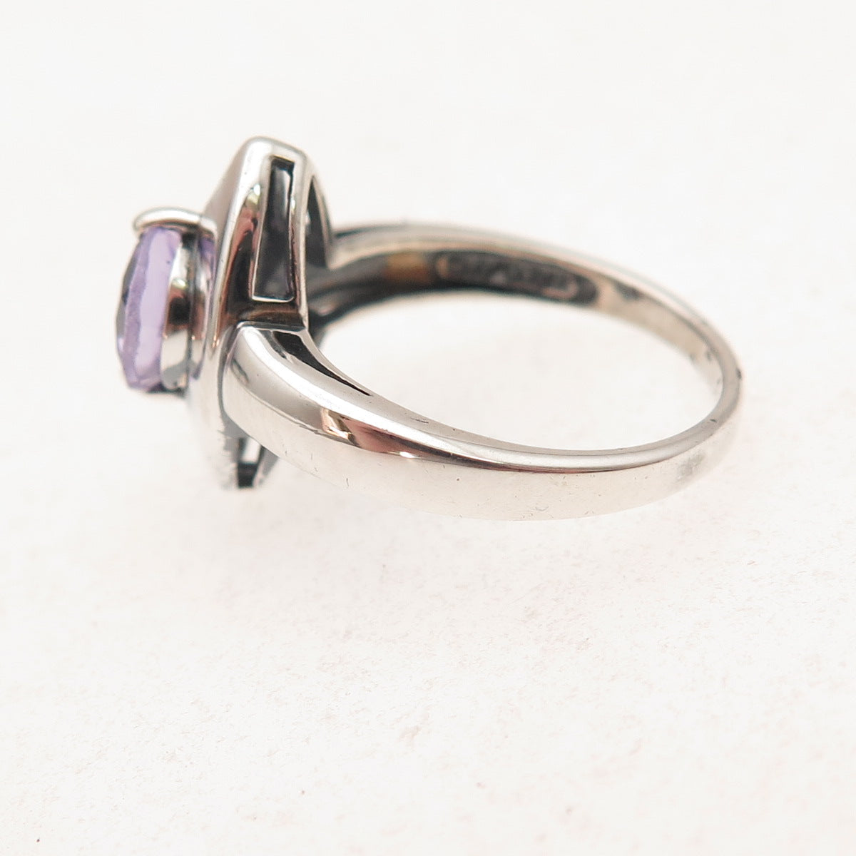Chuck Clemency 925 Sterling Silver Vintage Real Amethyst Modernist Ring Size 6