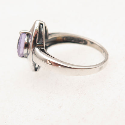 Chuck Clemency 925 Sterling Silver Vintage Real Amethyst Modernist Ring Size 6