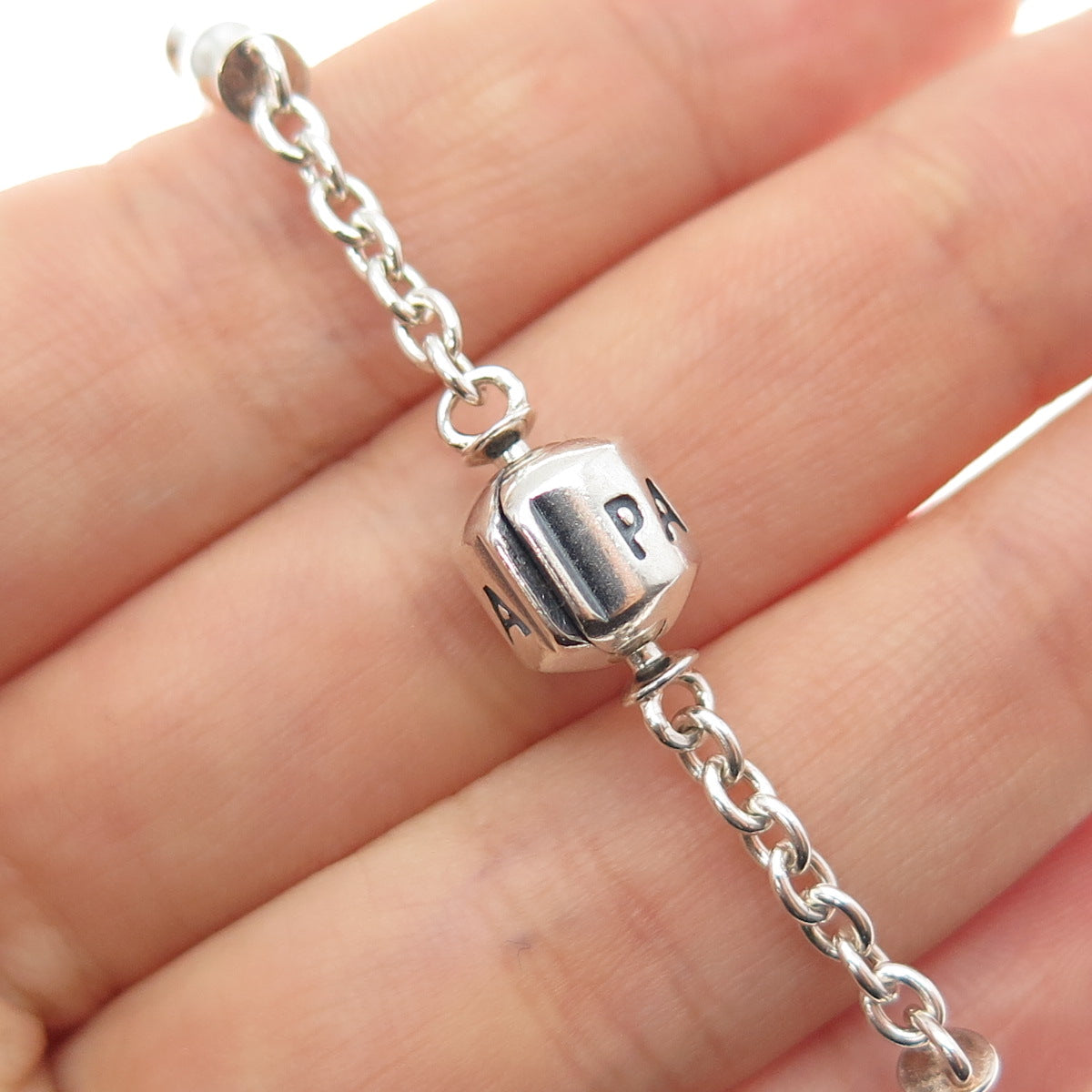 PANDORA 925 Sterling Silver Station Clip Capture Bracelet 7"