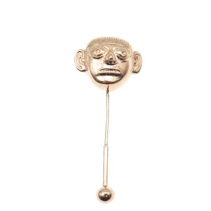 925 Sterling Silver Gold Plated Vintage Tribal Mask Lapel Pin