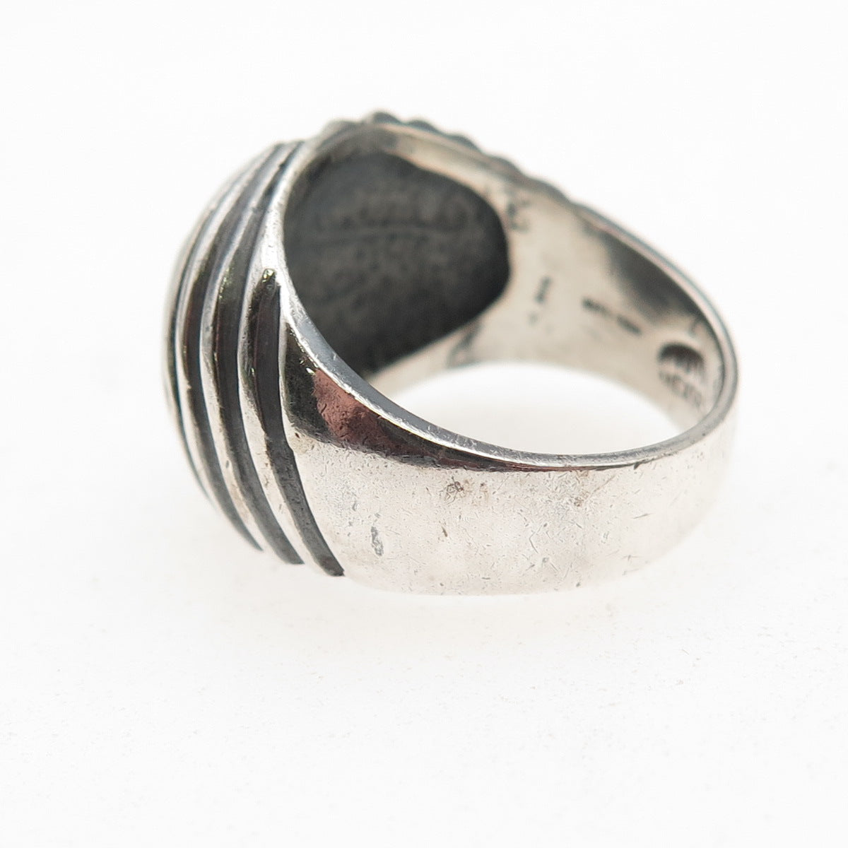 925 Sterling Silver Vintage Modernist Ribbed Oxidized Ring Size 7.5
