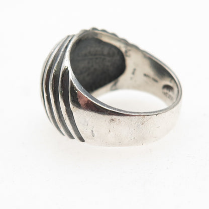 925 Sterling Silver Vintage Modernist Ribbed Oxidized Ring Size 7.5