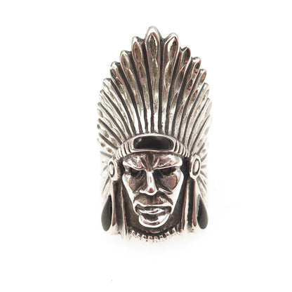 Ted Ott 925 Sterling Silver Vintage Real Black Onyx Indian Chief Ring Size 5.75