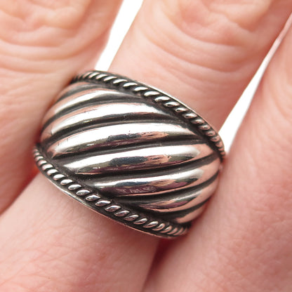 925 Sterling Silver Vintage Modernist Ribbed Oxidized Ring Size 7.25