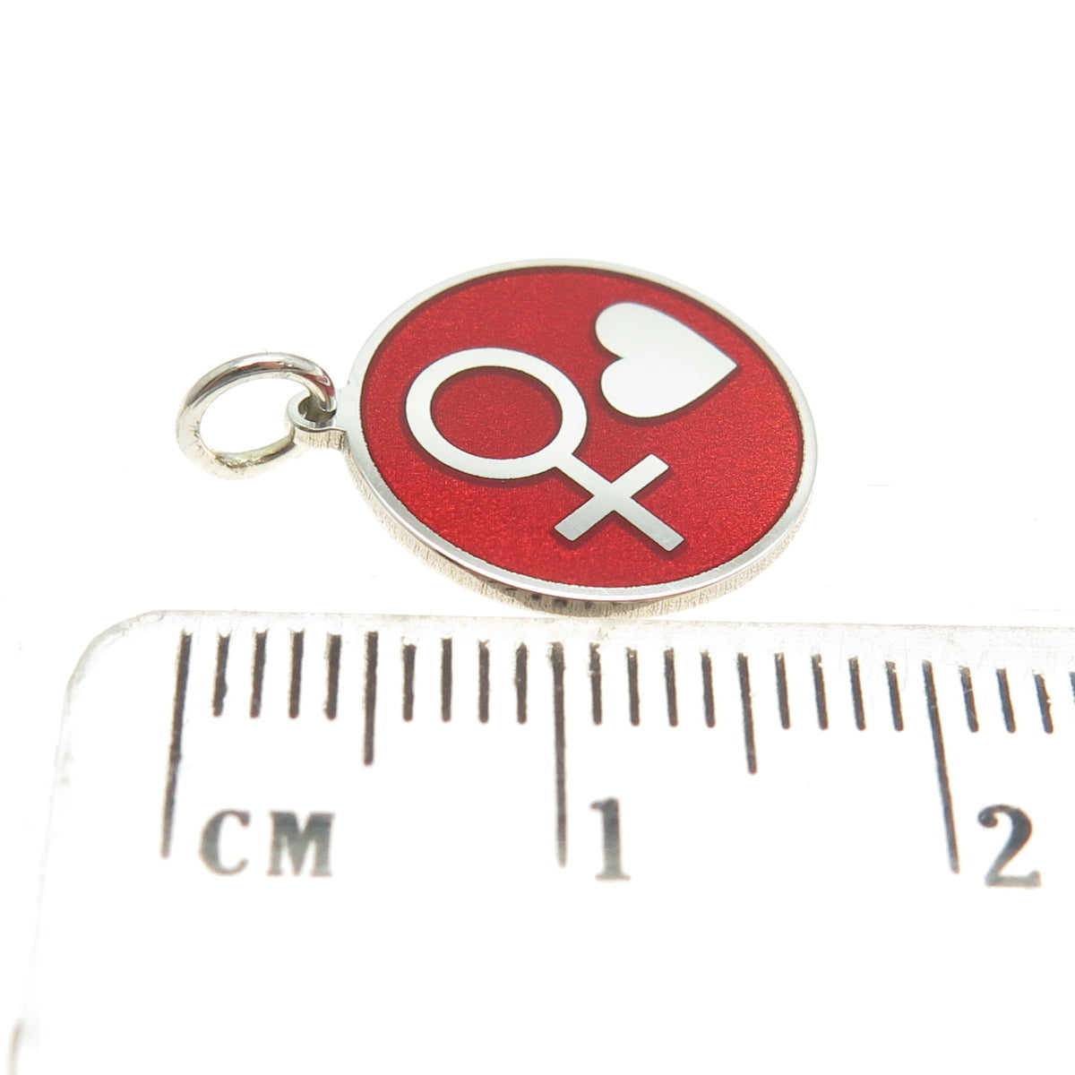 925 Sterling Silver Red Enamel Female Symbol & Heart Minimalist Charm Pendant