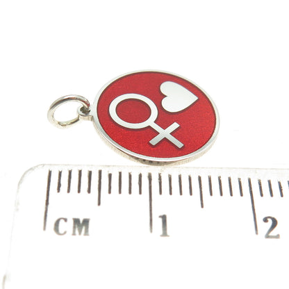 925 Sterling Silver Red Enamel Female Symbol & Heart Minimalist Charm Pendant