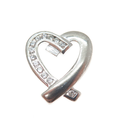 925 Sterling Silver Round-Cut C Z Heart Slide Charm Pendant