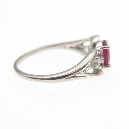 Chuck Clemency 925 Sterling Silver Real Ruby & White Topaz Bypass Ring Size 8
