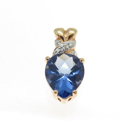 ROSS SIMONS 925 Sterling Silver 2-Tone Real White Diamond & Blue C Z Pendant