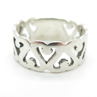 925 Sterling Silver Vintage Heart Link Band Ring Size 7.25